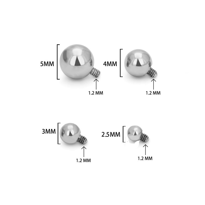 Piercing tytanowa kulka do kolczyków z gwintem wewnętrznym 2,5mm | 3mm | 4mm | 5mm