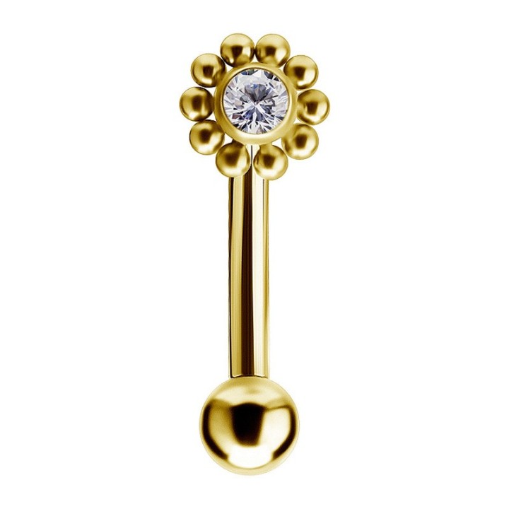 Tytanowy kolczyk do brwii złoty banan cluster z cyrkonią