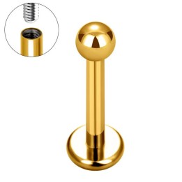 Tytanowy labret gwintem (0,9mm) Kolor złoty, z kulką 3mm