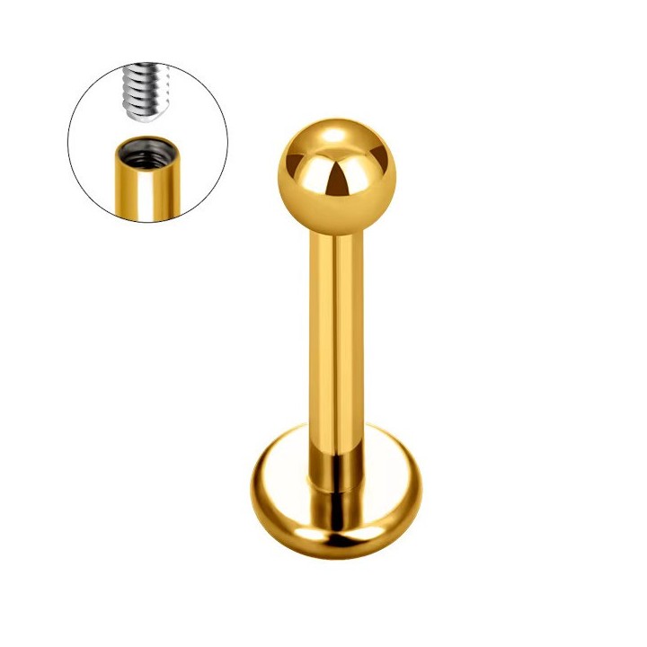 Tytanowy labret gwintem (0,9mm) Kolor złoty, z kulką 3mm
